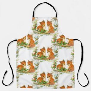 Tablier Bébé Foxes Holly Bird Christmas Apron