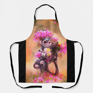 Tablier Bébé singe avec fleurs