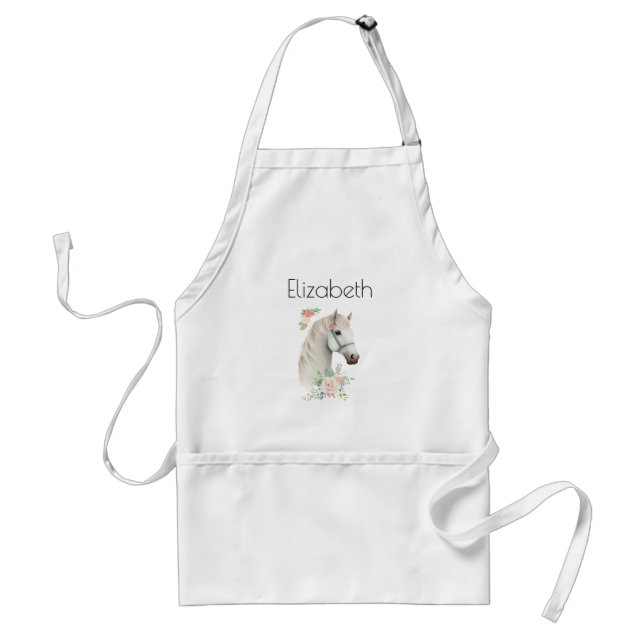 Tablier Belle tête de cheval blanc Boho Floral (Devant)