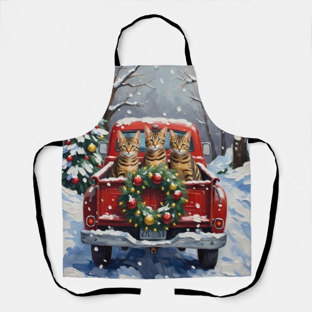 Tablier Bengal Cat Christmas Red Truck Holiday (Recto)