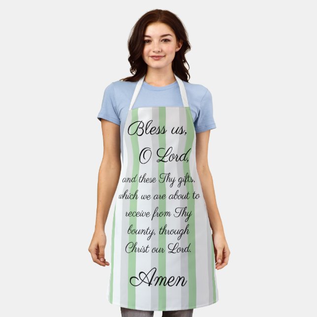 Tablier Bénissez-nous O Lord Green Grey Apron (Porté)