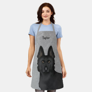Tablier Berger Allemand Noir Cute Chien Tête Et Nom Gris