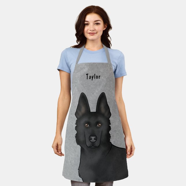 Tablier Berger Allemand Noir Cute Chien Tête Et Nom Gris (Porté)
