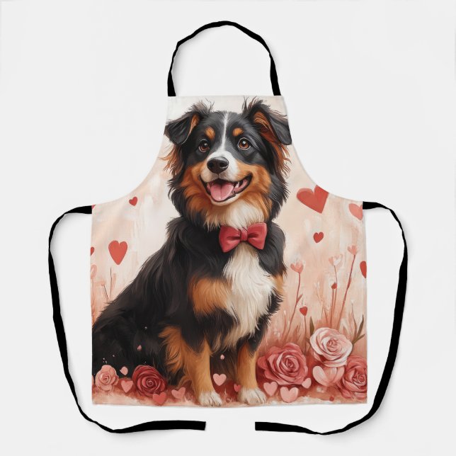 Tablier Berger australien avec Rose - Saint Valentin (Recto)