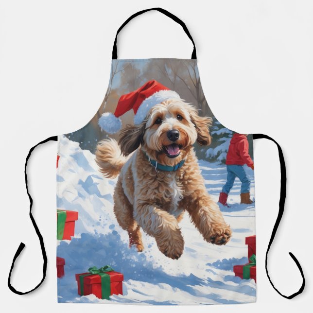 Tablier Bernedoodle Noël Festival scène de neige (Recto)
