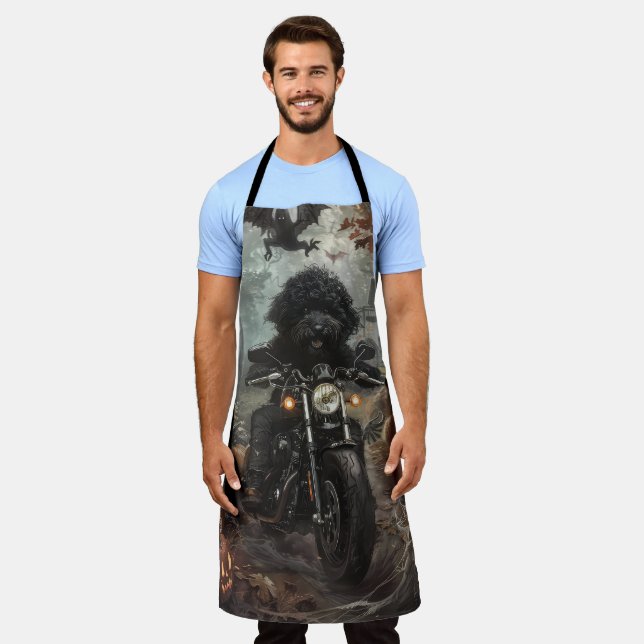 Tablier Bernedoodle Riding Moto Halloween effrayant (Porté)