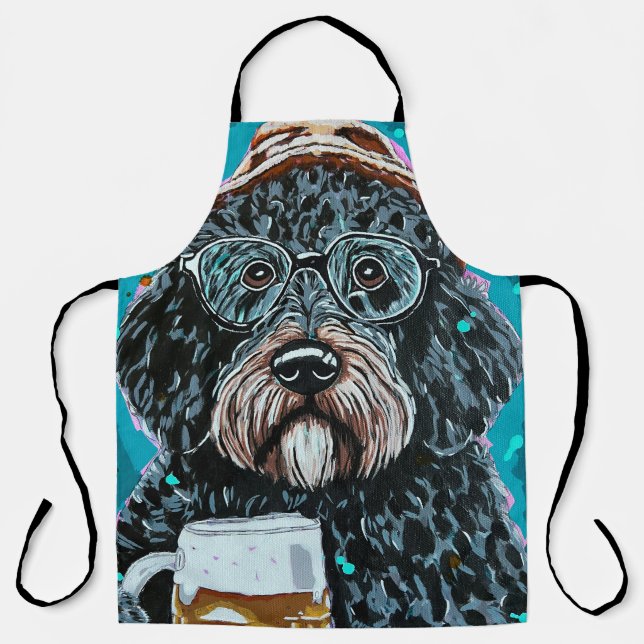 Tablier Bernedoodle tenant une tasse à bière (Recto)