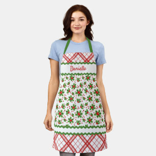 Tablier Berries rouges sur mesure Holly Green Cottage blan