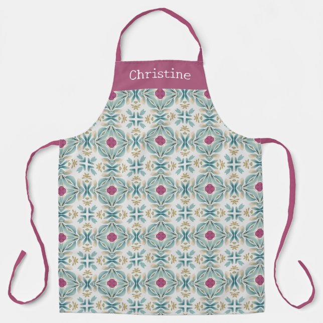 Tablier Berry Mint Tile Pattern Personalized Name (Recto)