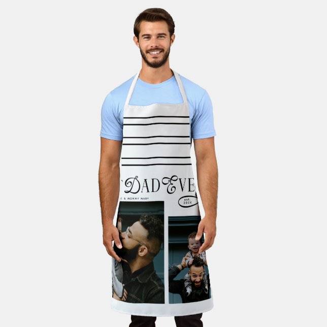 Tablier  Best Dad Ever 2 Photos Modern Fathers Day Stripes (Porté)