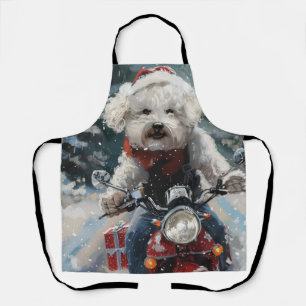 Tablier Bichon frisé à moto Noël