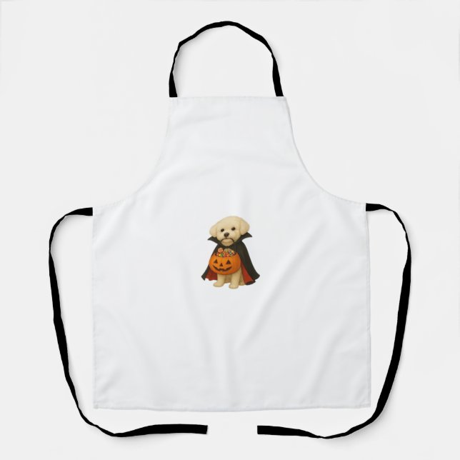 Tablier Bichon Frisé Halloween Vampire Pup avec Citrouille (Recto)