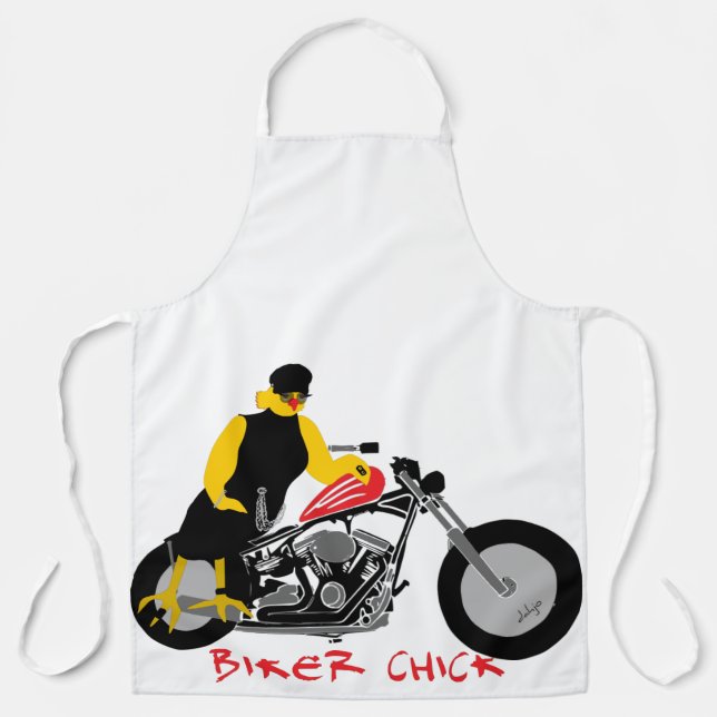 Tablier BIKER CHICK assise sur sa moto (Recto)