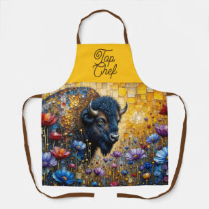 Tablier Bison Américain Paré de Bijoux dans les Fleurs