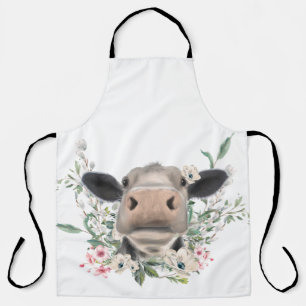 Tablier bisou de nez de vache fleurs aquarelle gris animal