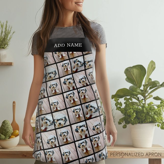 Tablier Black 9 Diagonal Photo Collage — peut modifier noi (Personalized Apron)