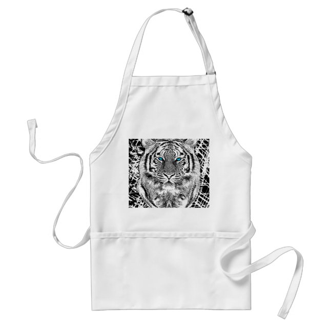 Tablier Black and White Blue Eyes sauvage Tiger visage (Devant)