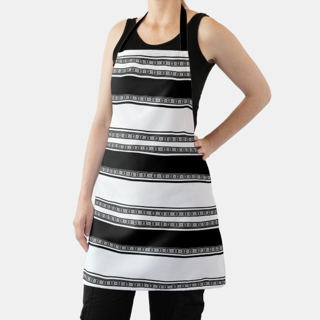 Tablier Black and white lace braid and horizontal stripes  (Insitu)