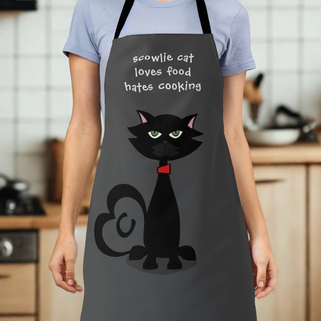 Tablier Black Cat Aime Nourriture Amusante Cuisine personn (Love food but hate cooking and have a black cat? This is the apron just for you. Add your initial!)
