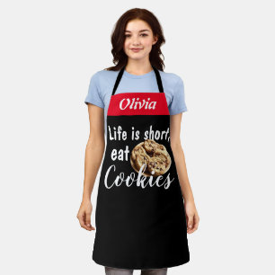 Tablier Black Chef Life is Short Eat Cookies Personnalisé