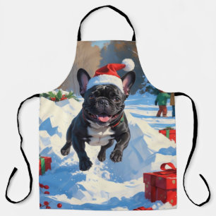 Tablier Black French Bulldog Festive de Noël Scène de neig