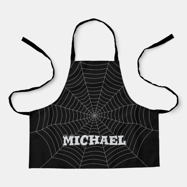 Tablier Black grey spider web Halloween motif Votre nom (Recto)