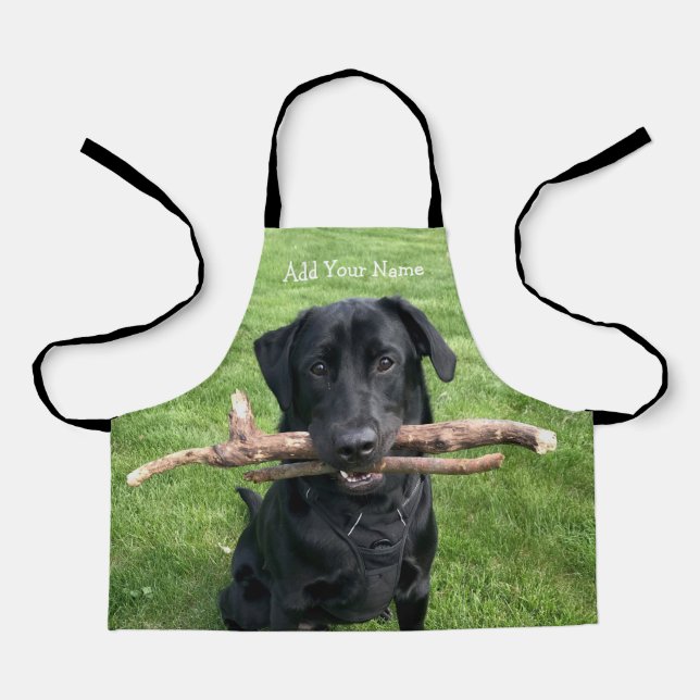 Tablier Black Lab avec deux bâtons Dog Photo Apron (Recto)