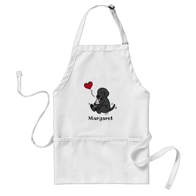 Tablier Black Lab Licking Glace Creme avec Red Heart Adult (Devant)