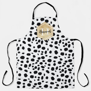 Tablier Black White Spots Motif Gold Monogramme