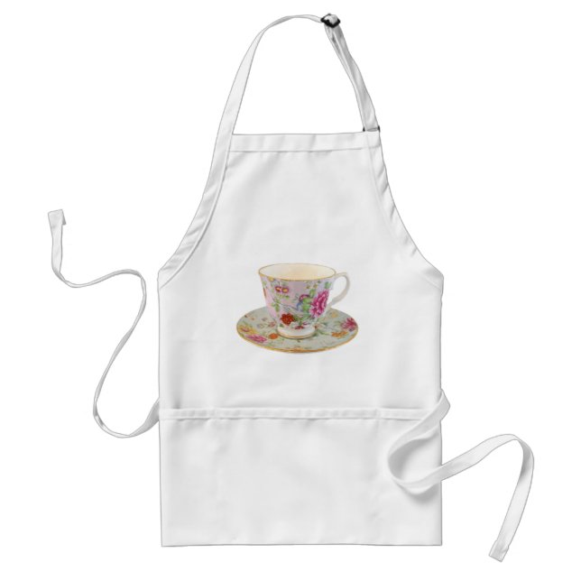 Tablier blanc et floral de tasse et soucoupe de (Devant)
