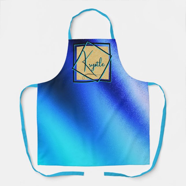 Tablier Bleu Aqua Gold Glittery Elegant Print Apron (Recto)