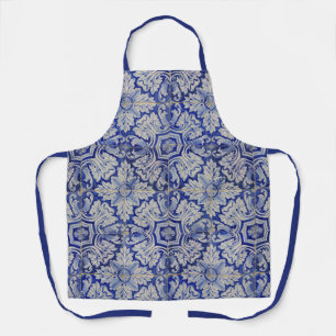 Tablier Bleu & Blanc Méditerranéen Vintage motif floral