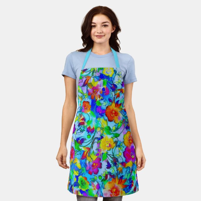 Tablier Bleu clair floral (Porté)