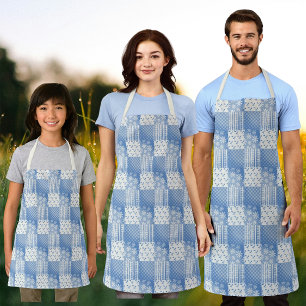 Tablier Bleu denim vintage blanc crémeux patchwork 