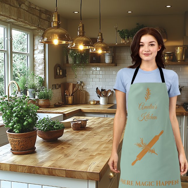 Tablier Bleu Duché avec Bronze Rolling Pin et Herbe Design (Créateur téléchargé)