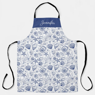 Tablier Bleu et blanc Coquillages Starfish Apron Personnal