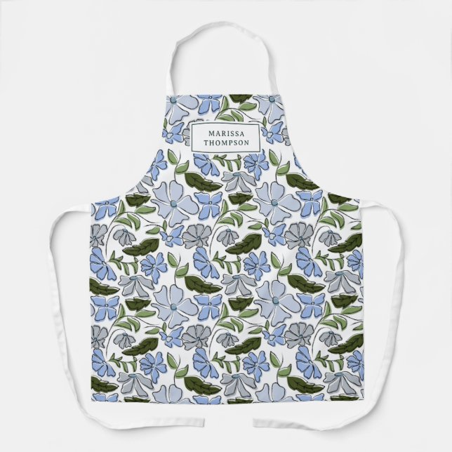 Tablier Bleu et vert main tiré bloc floral Imprimer (Recto)
