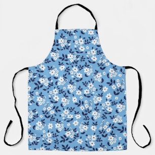 Tablier Bleu, Fleurs blanches : Vintage