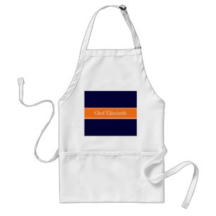 Tablier Bleu marine uni, monogramme avec ruban citrouille