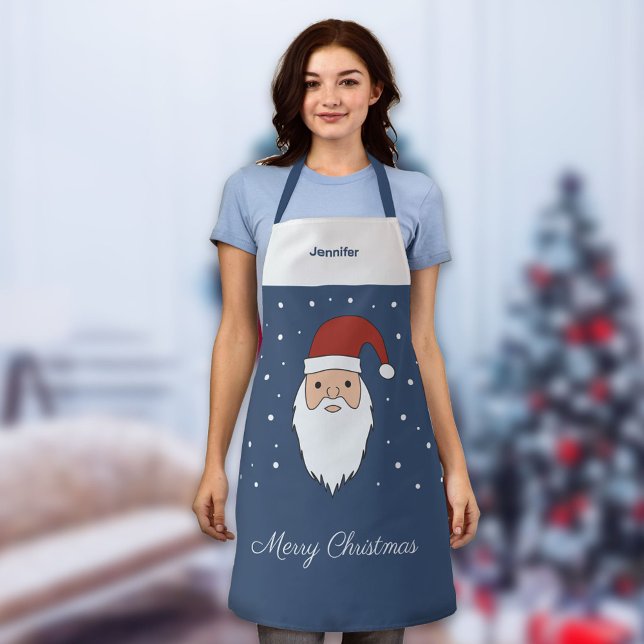 Tablier bleu nuit et Père Noël (Santa Claus Christmas Apron)