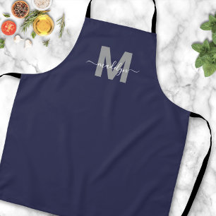 Tablier Bleu Nuit Moderne Minimaliste Élégant Monogramme