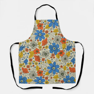 Tablier Bleu rétro, Jaune & Orange Floral
