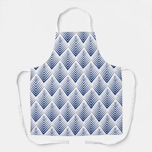 Tablier Bleu sur blanc Motif Fleurs Art Déco (Recto)