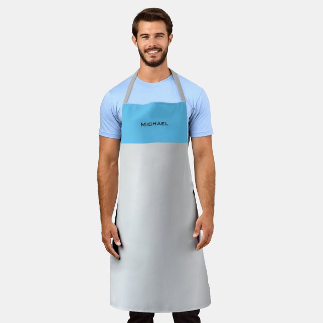 Tablier Bleu tendance gris argent moderne professionnel (Porté)
