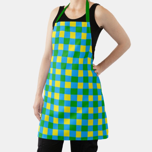 Tablier Bleu Vert Jaune Chèque Plaid Design Motif (Créateur téléchargé)