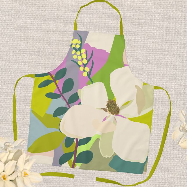 Tablier Blocs de couleur du Magnolia printemps fleuriste (Créateur téléchargé)