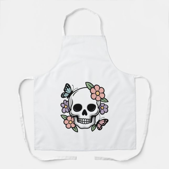 Tablier Blooming Bones Cute Floral Skull Sticker (Recto)