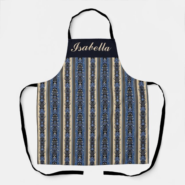 Tablier Blue and Gold Damask Stripes (Recto)