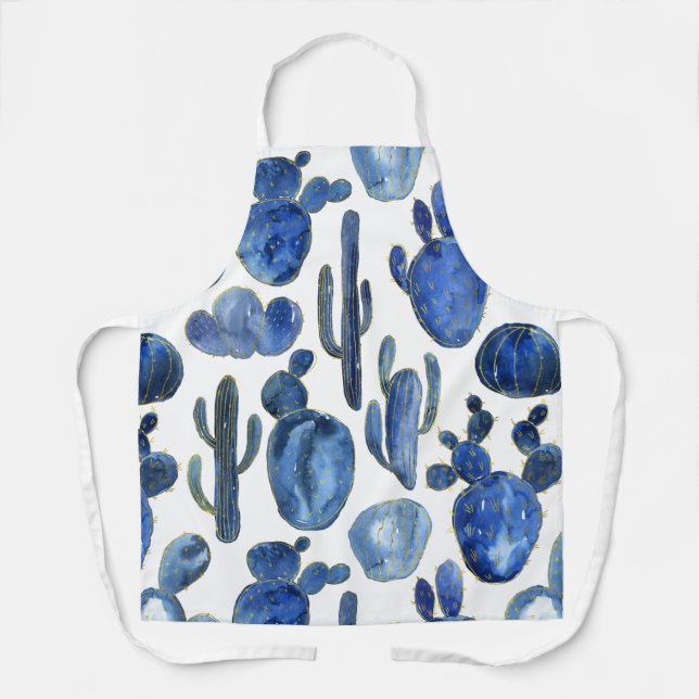 Tablier Blue Cactus Gold Desert Nom chic Voyage Sud-ouest (Recto)