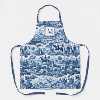 Tablier Blue Chinoiserie Toile Pattern Monogram
